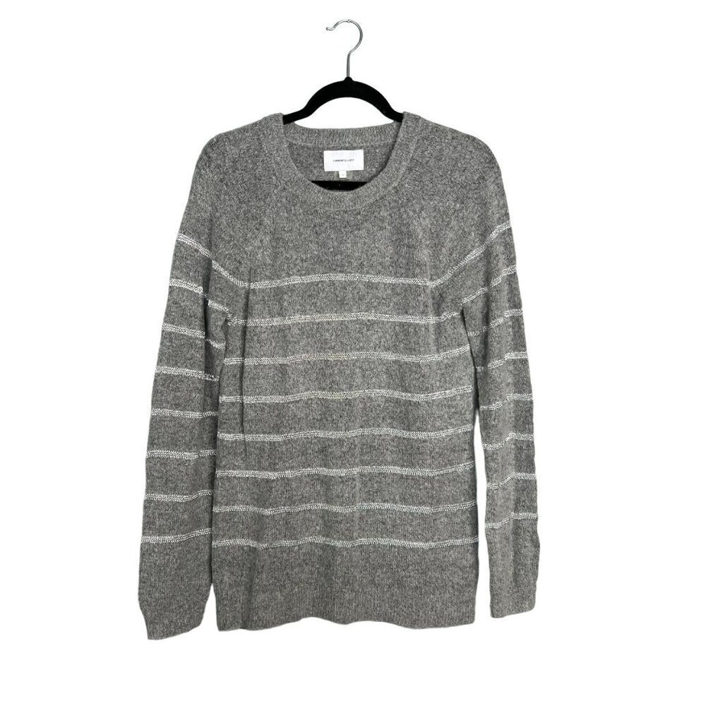 Current/Elliott Lightweight Gray Silver Metallic Stripe Sweater Crewneck Sz 1